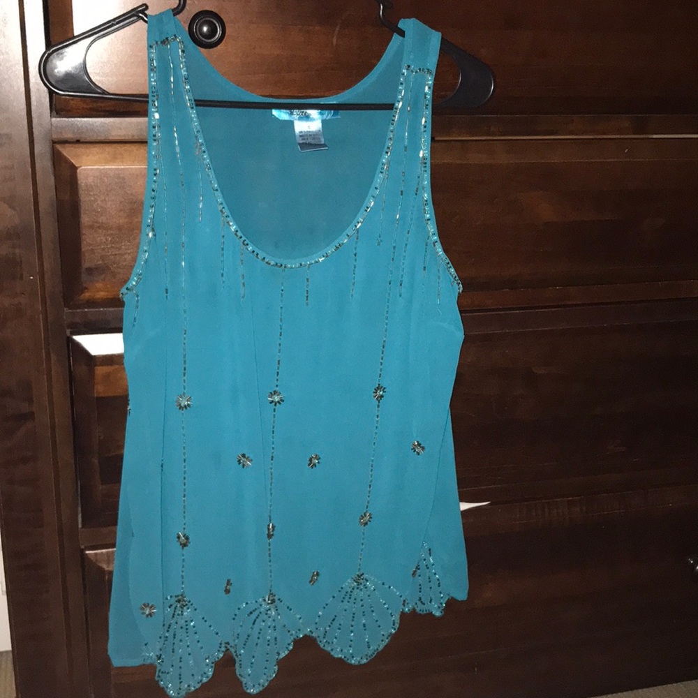 Turquoise sequined shiffon string top